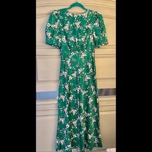 Green Floral long open back dress.